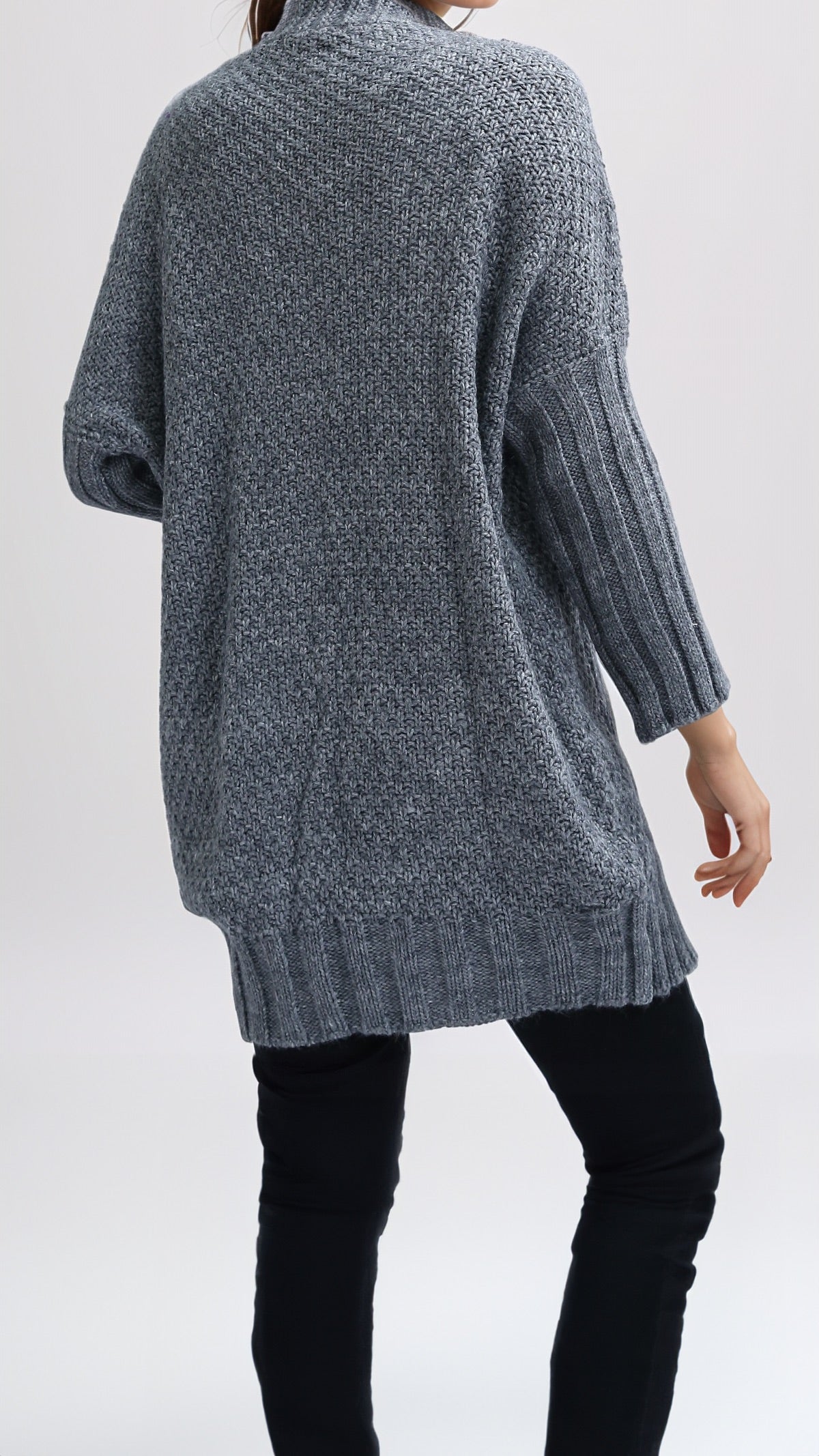 Heather Grey Oversized Long Jacquard Cardigan - O192843