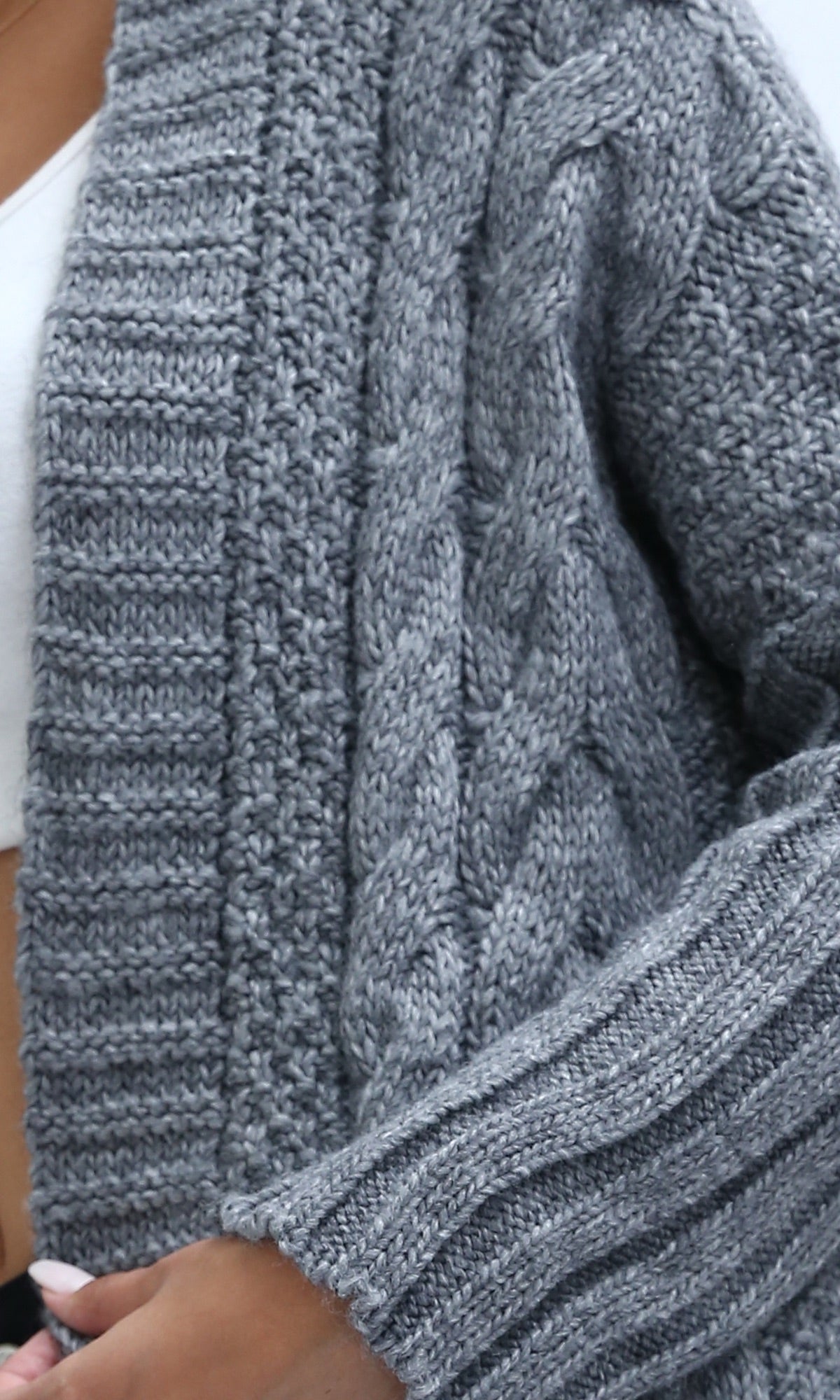 Heather Grey Oversized Long Jacquard Cardigan - O192843