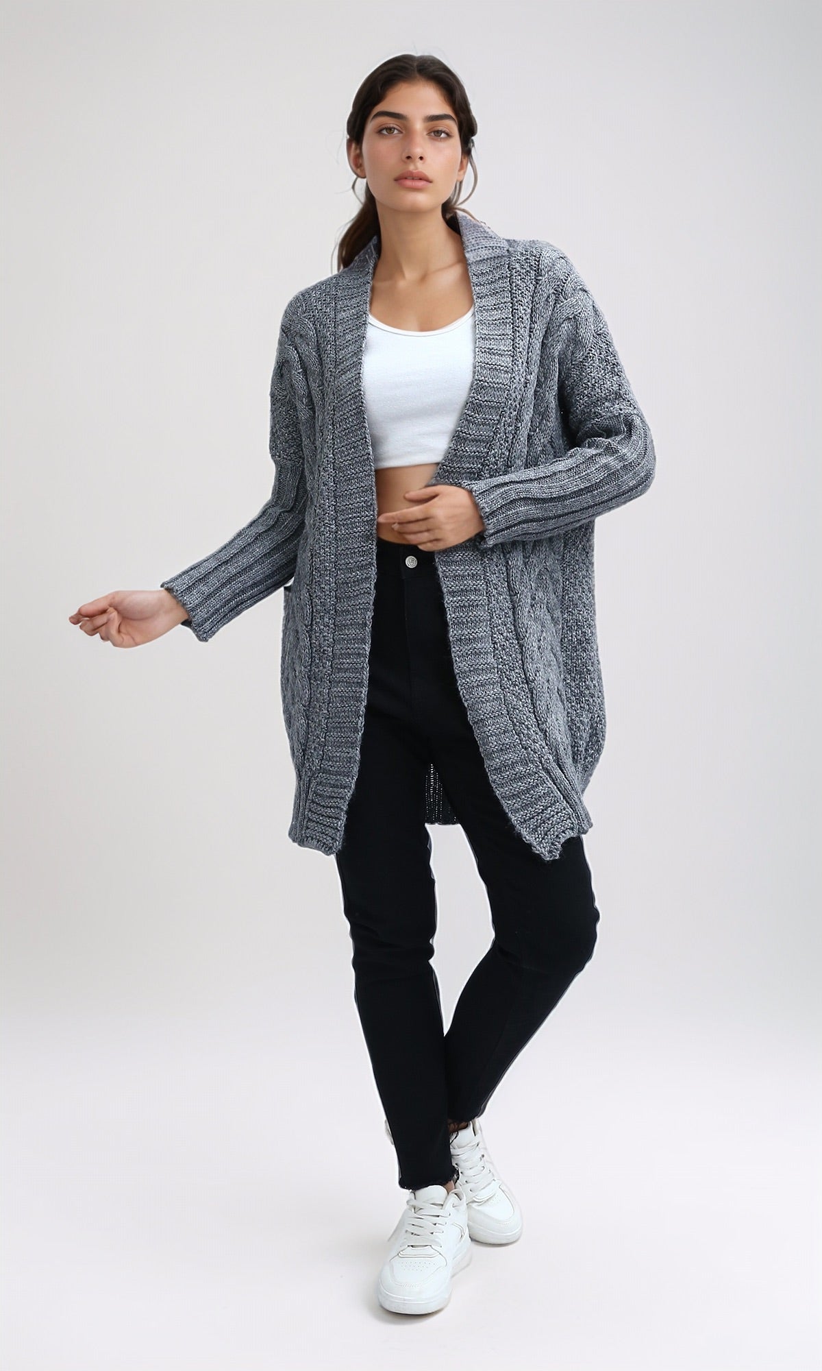Heather Grey Oversized Long Jacquard Cardigan - O192843