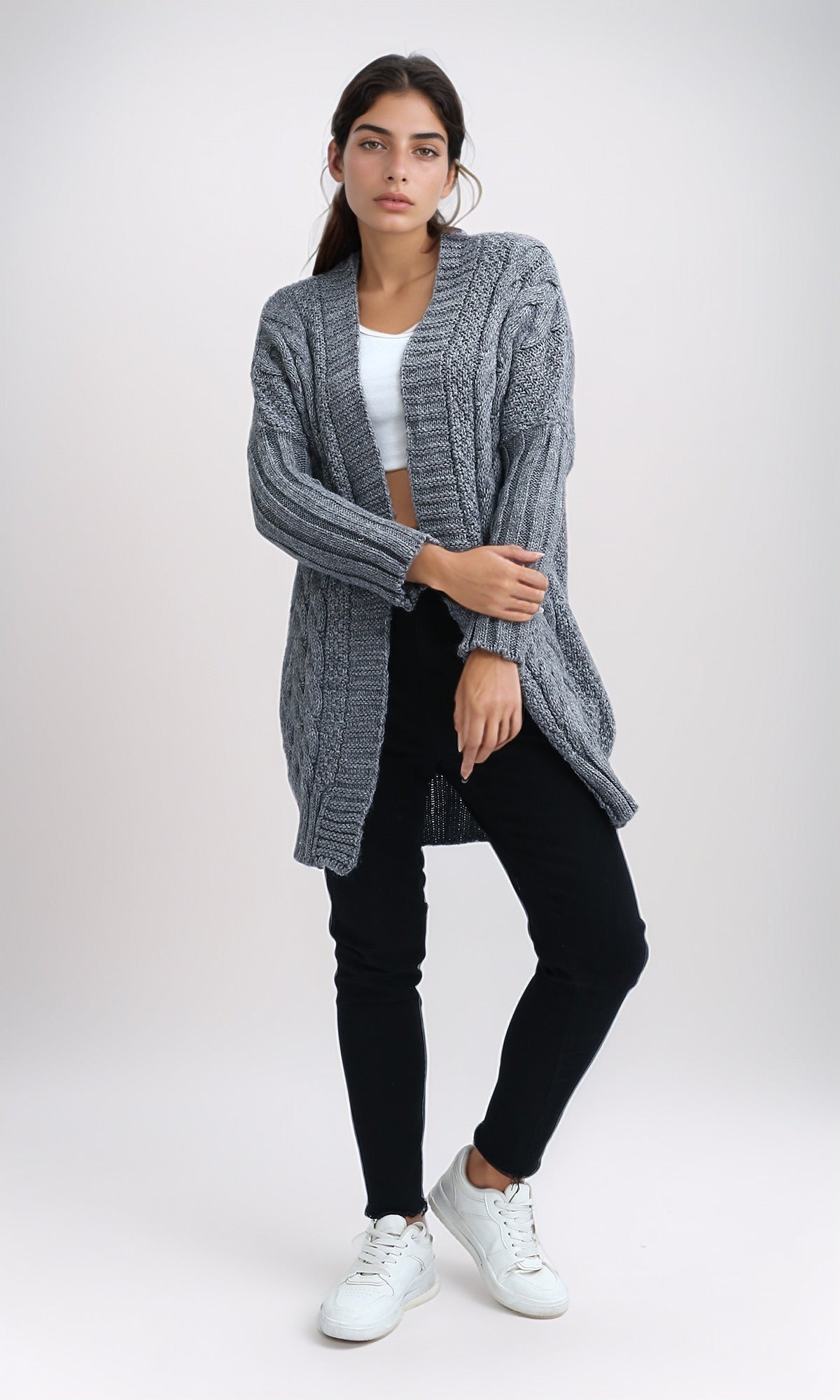 Heather Grey Oversized Long Jacquard Cardigan - O192843