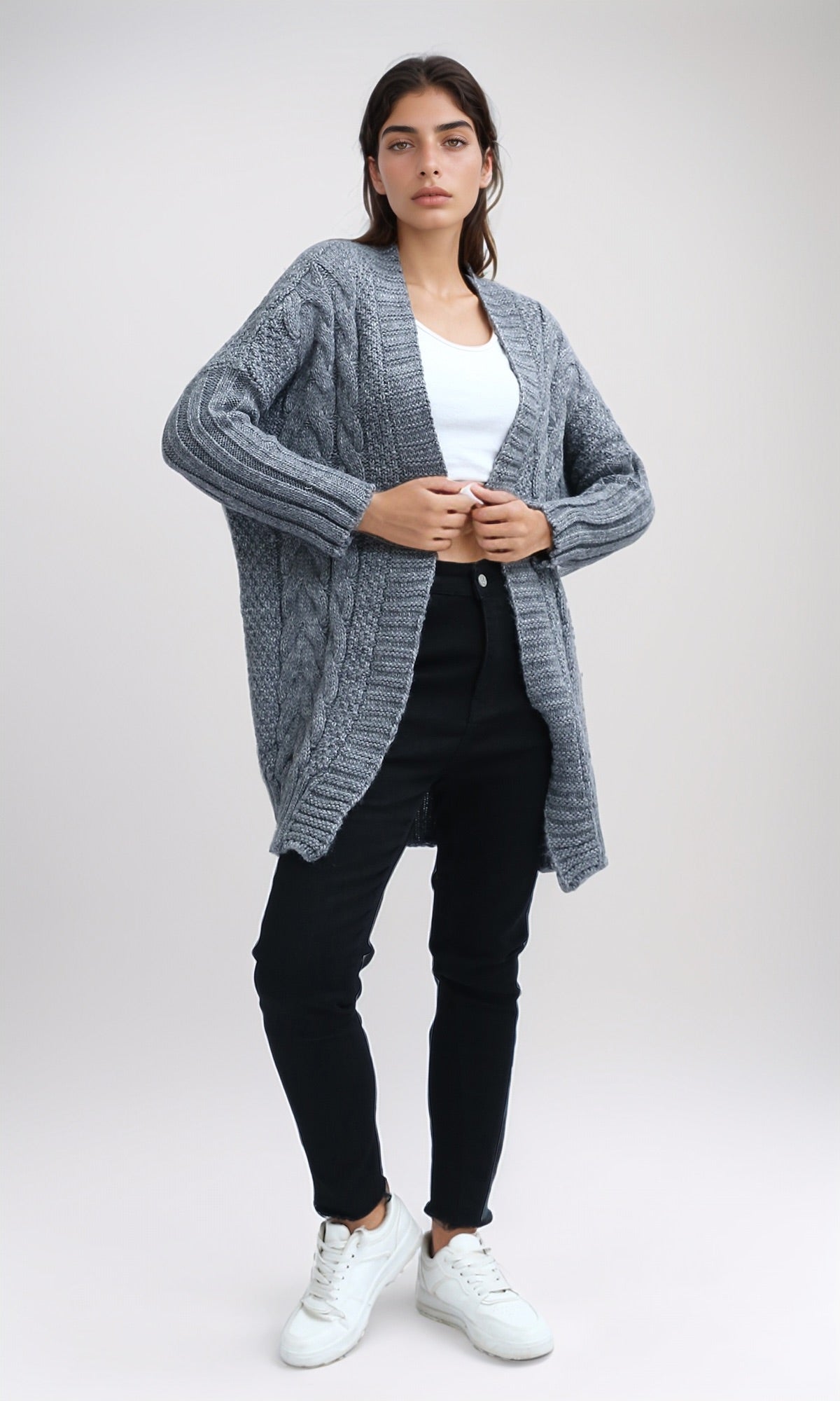 Heather Grey Oversized Long Jacquard Cardigan - O192843