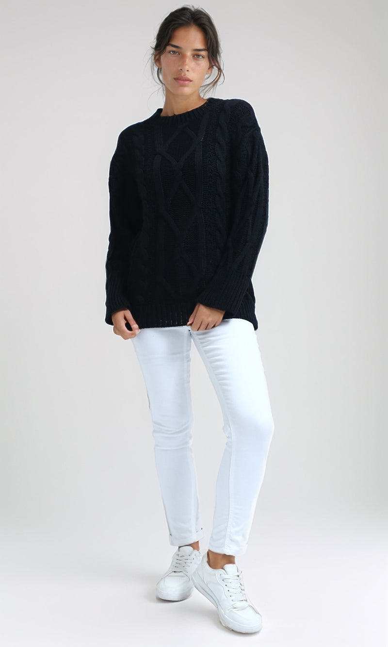 O192850 - Slip On Knitted Crew Neck Pullover - Black