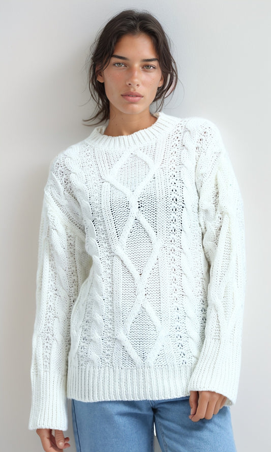 O192851 Oversize Pullover with Curl Stitch - Off-White