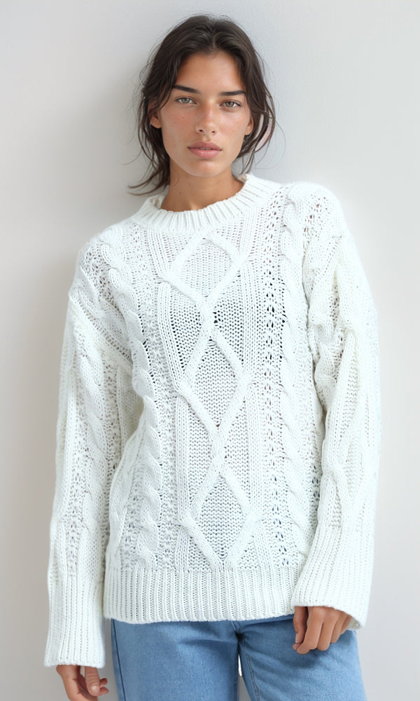 O192851 - Oversize Pullover with Curl Stitch - Off-White