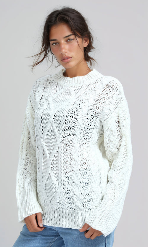Pristine Cable-Knit Oversized Pullover - O192851