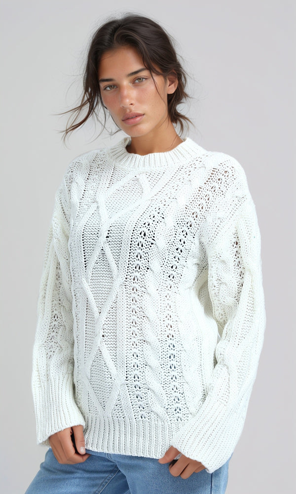 O192851 - Oversize Pullover with Curl Stitch - Off-White