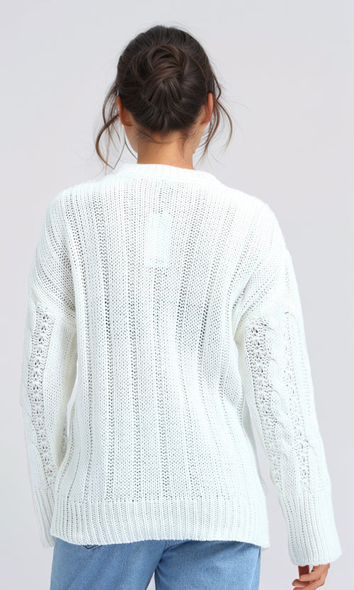 Pristine Cable-Knit Oversized Pullover - O192851