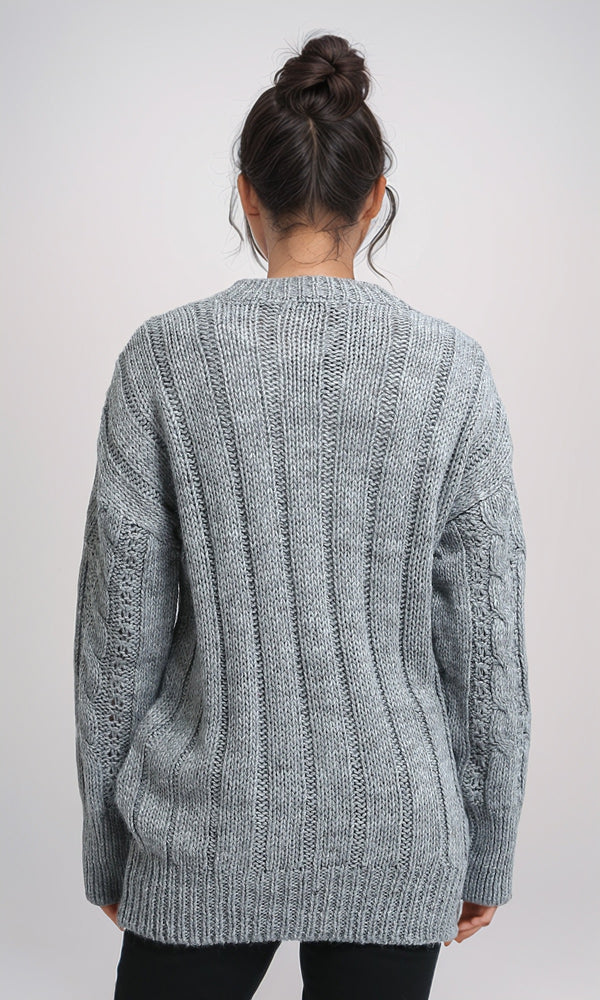O192852 - Curl Stitch Loose Pullover - Dark Grey