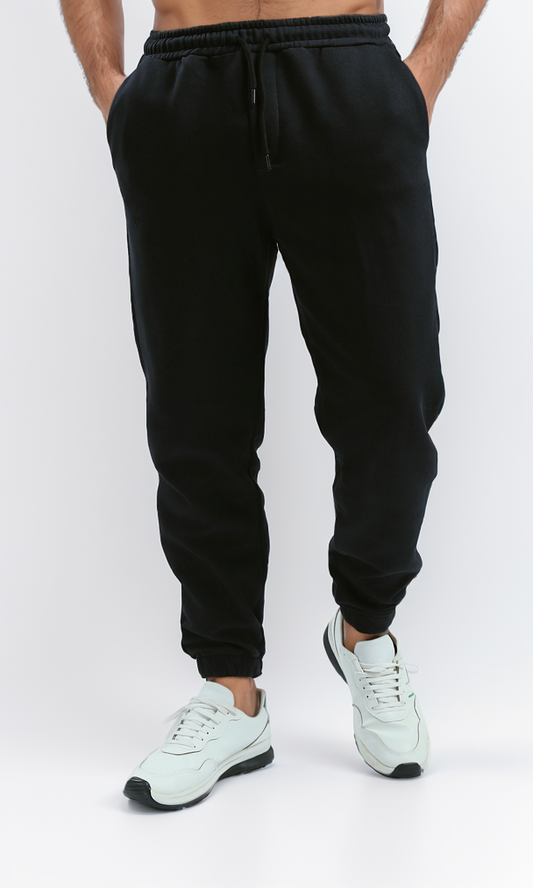 O192856 Cotton Jogger Pants With Elastic Waist - Black