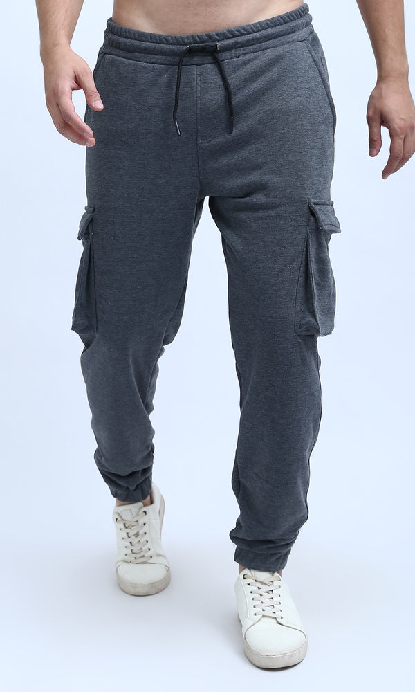 O192858 - Heather Dark Grey Slip On Solid Jogger Pants With Hem