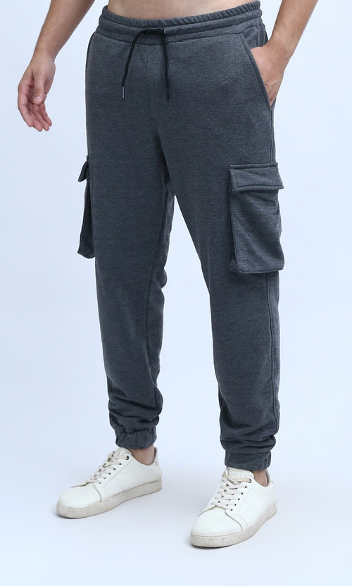 بنطلون رياضي سادة سهل الارتداء هيذر رمادي غامق مع حافة