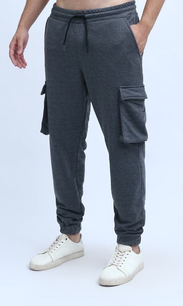 O192858 - Heather Dark Grey Slip On Solid Jogger Pants With Hem