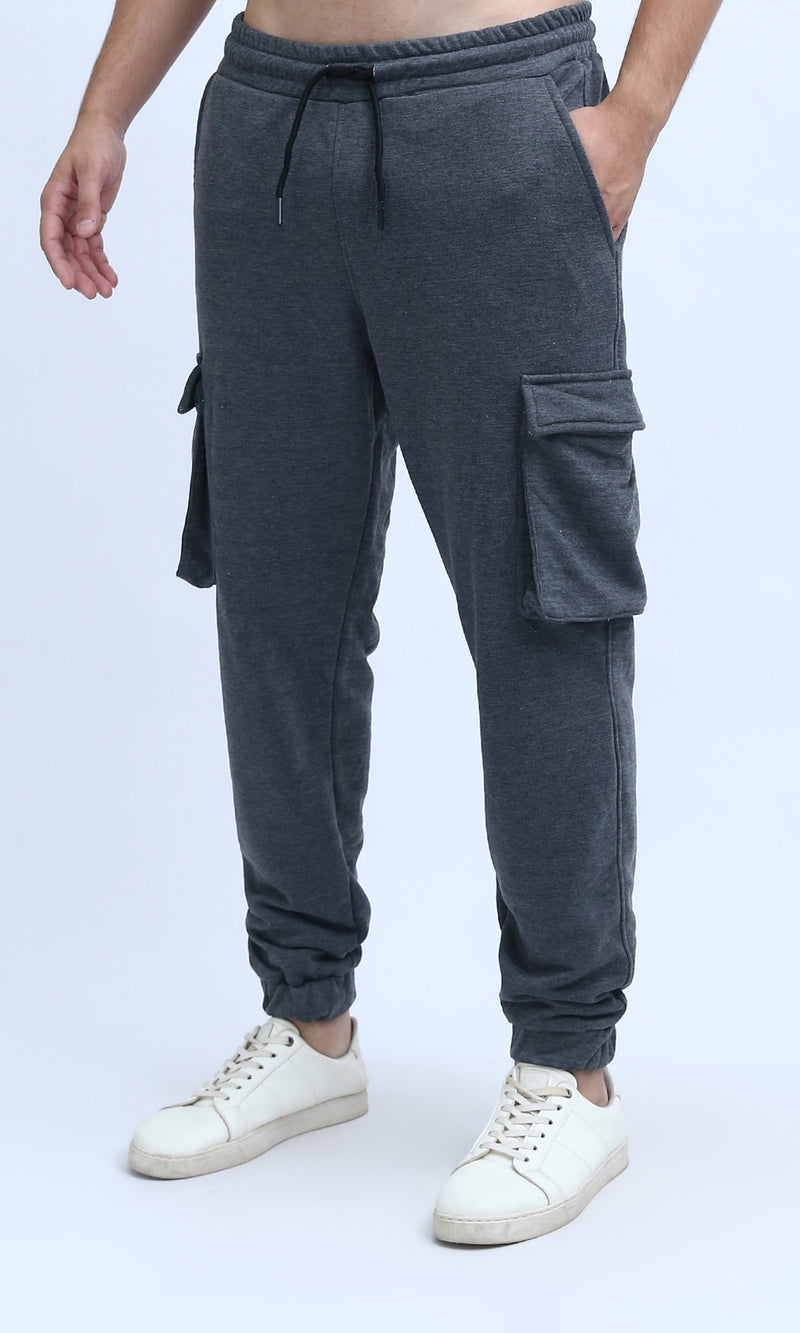 O192858 - Heather Dark Grey Slip On Solid Jogger Pants With Hem