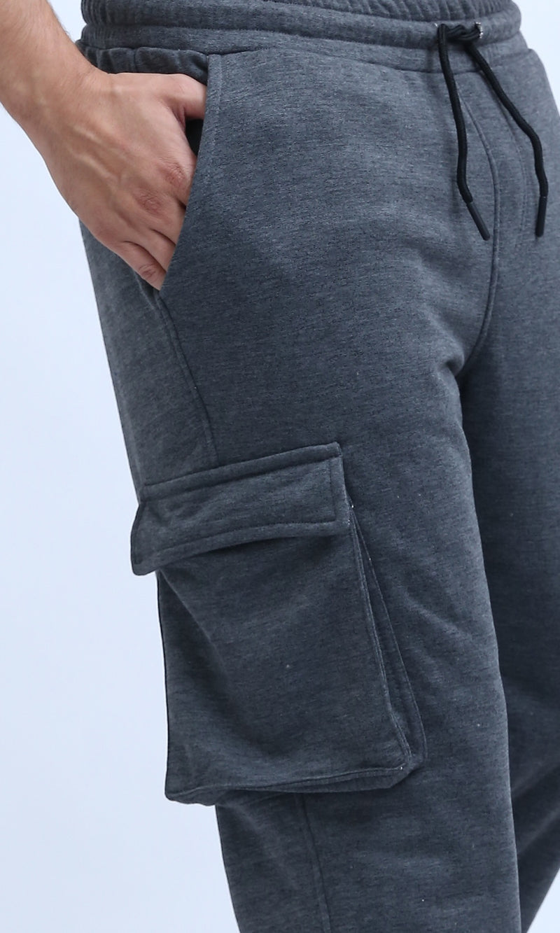 O192858 - Heather Dark Grey Slip On Solid Jogger Pants With Hem