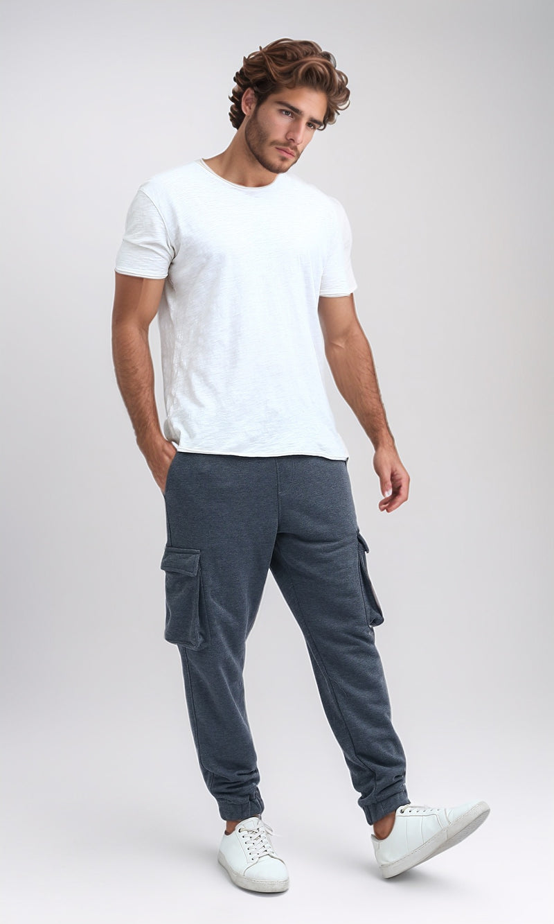 O192858 - Heather Dark Grey Slip On Solid Jogger Pants With Hem