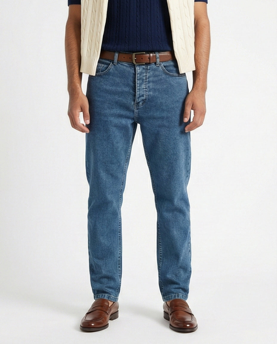 Mid-Wash Classic Straight Leg Denim Jeans - O192889