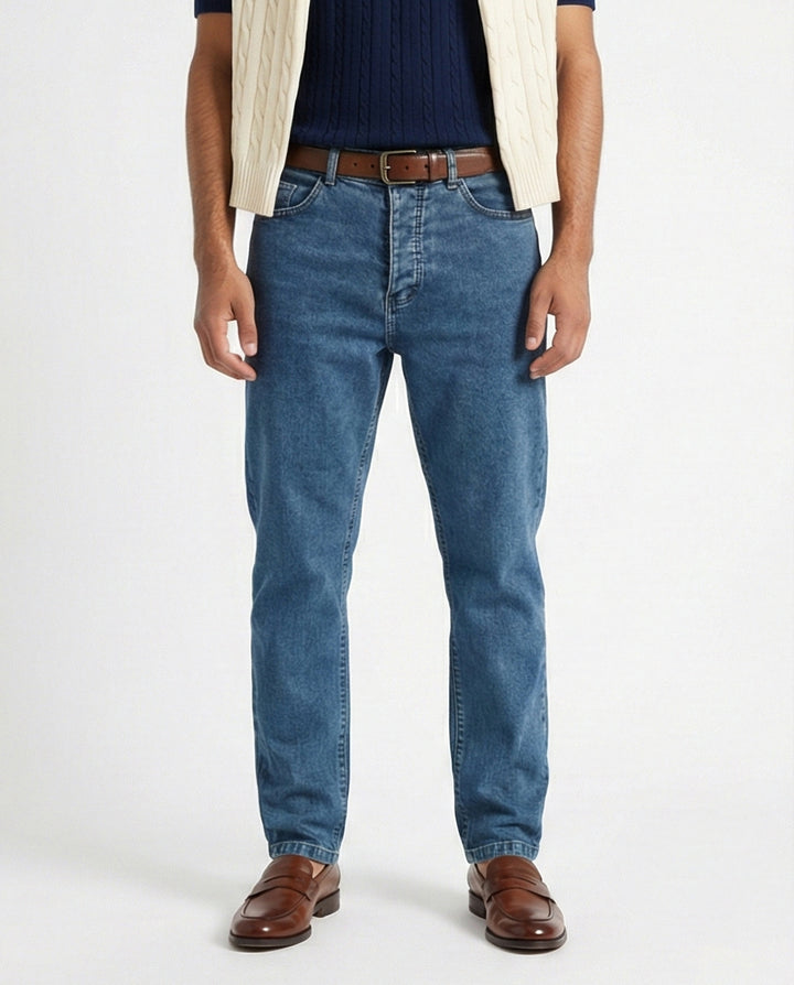 Mid-Wash Classic Straight Leg Denim Jeans - O192889
