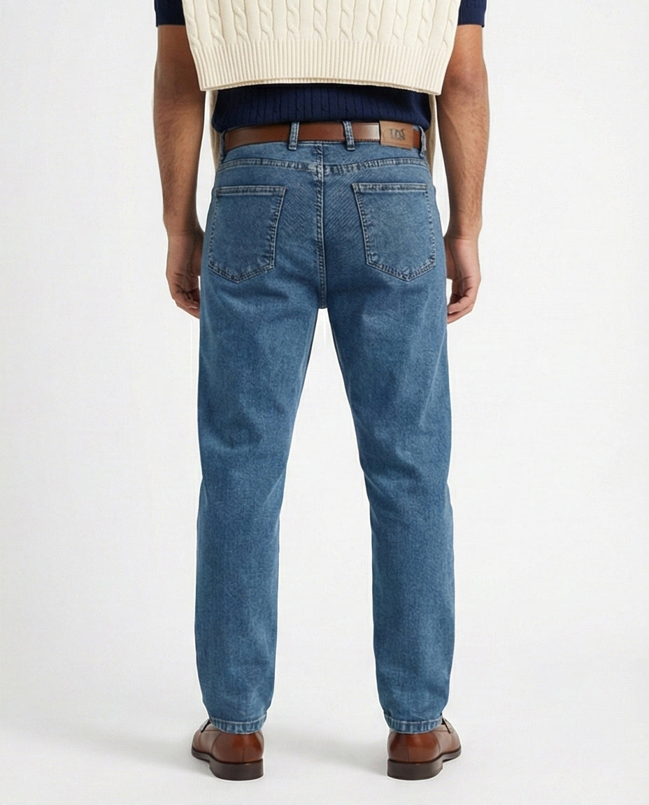 Mid-Wash Classic Straight Leg Denim Jeans - O192889