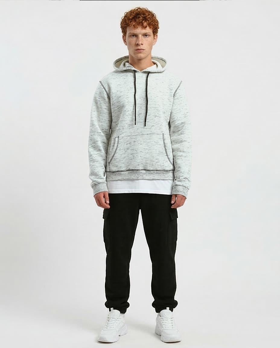 Ravin Men's Marled Salt-&-Pepper Hoodie with Contrast Flatlock Stitching - o193135