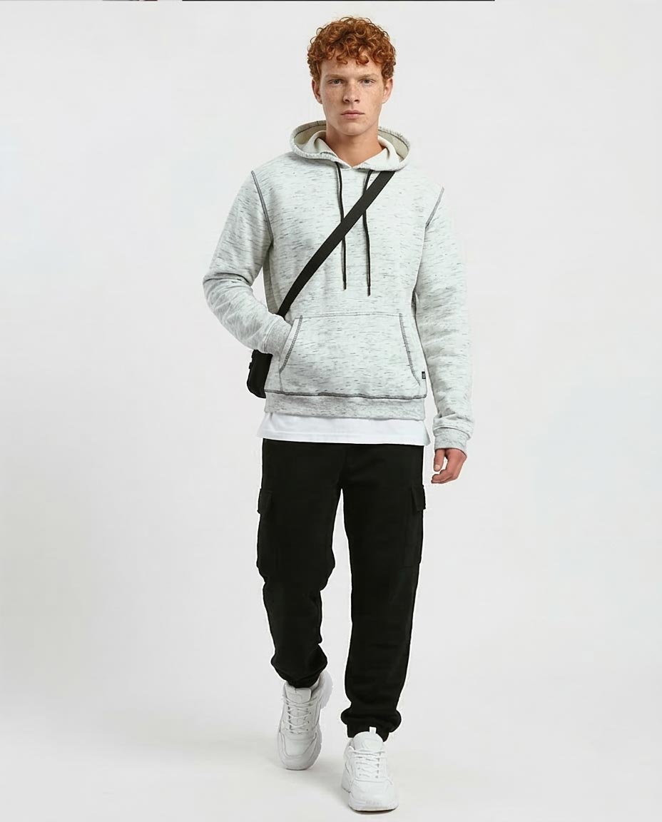 Ravin Men's Marled Salt-&-Pepper Hoodie with Contrast Flatlock Stitching - o193135