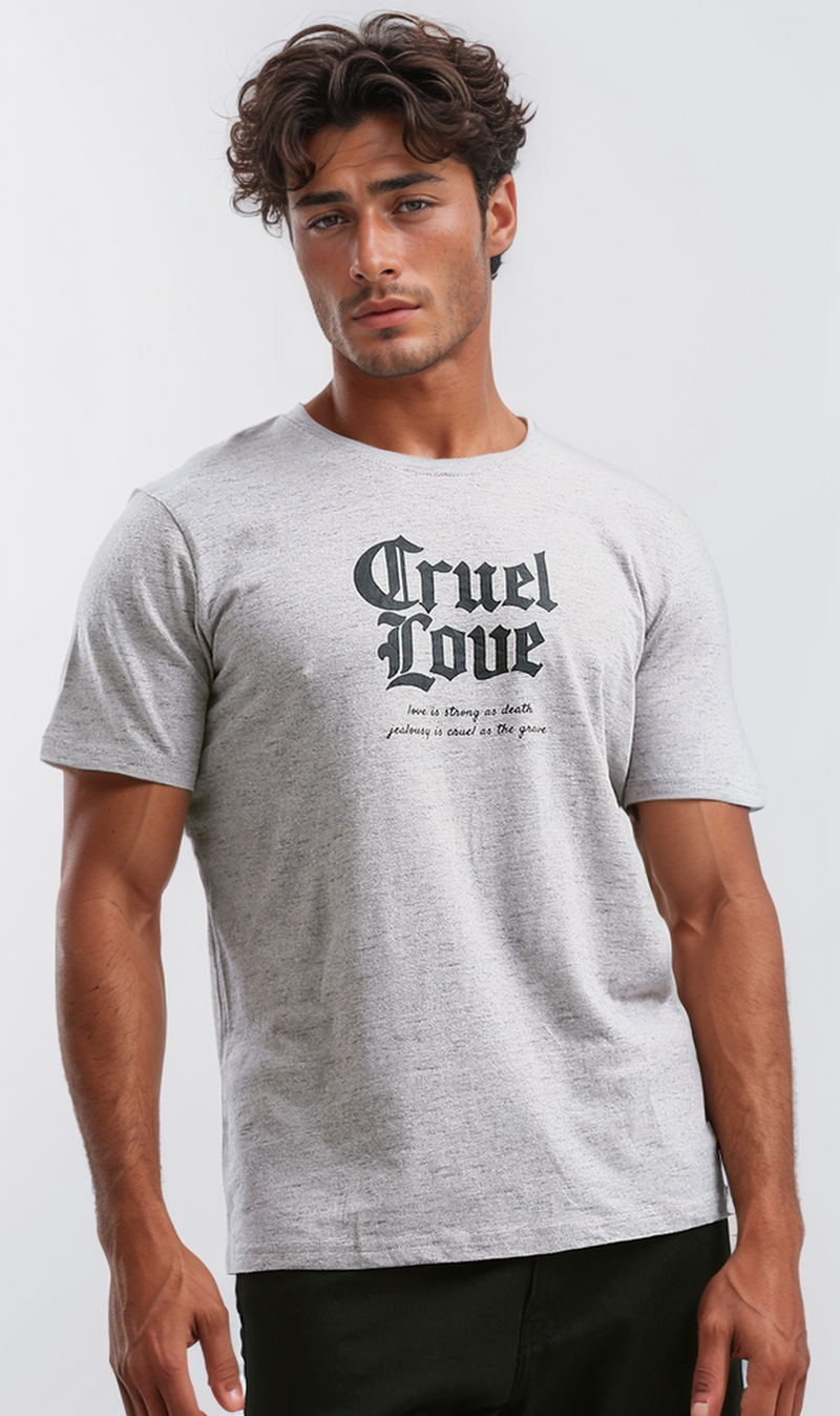 O193143 Heather Light Beige Printed Cotton Summer Tee