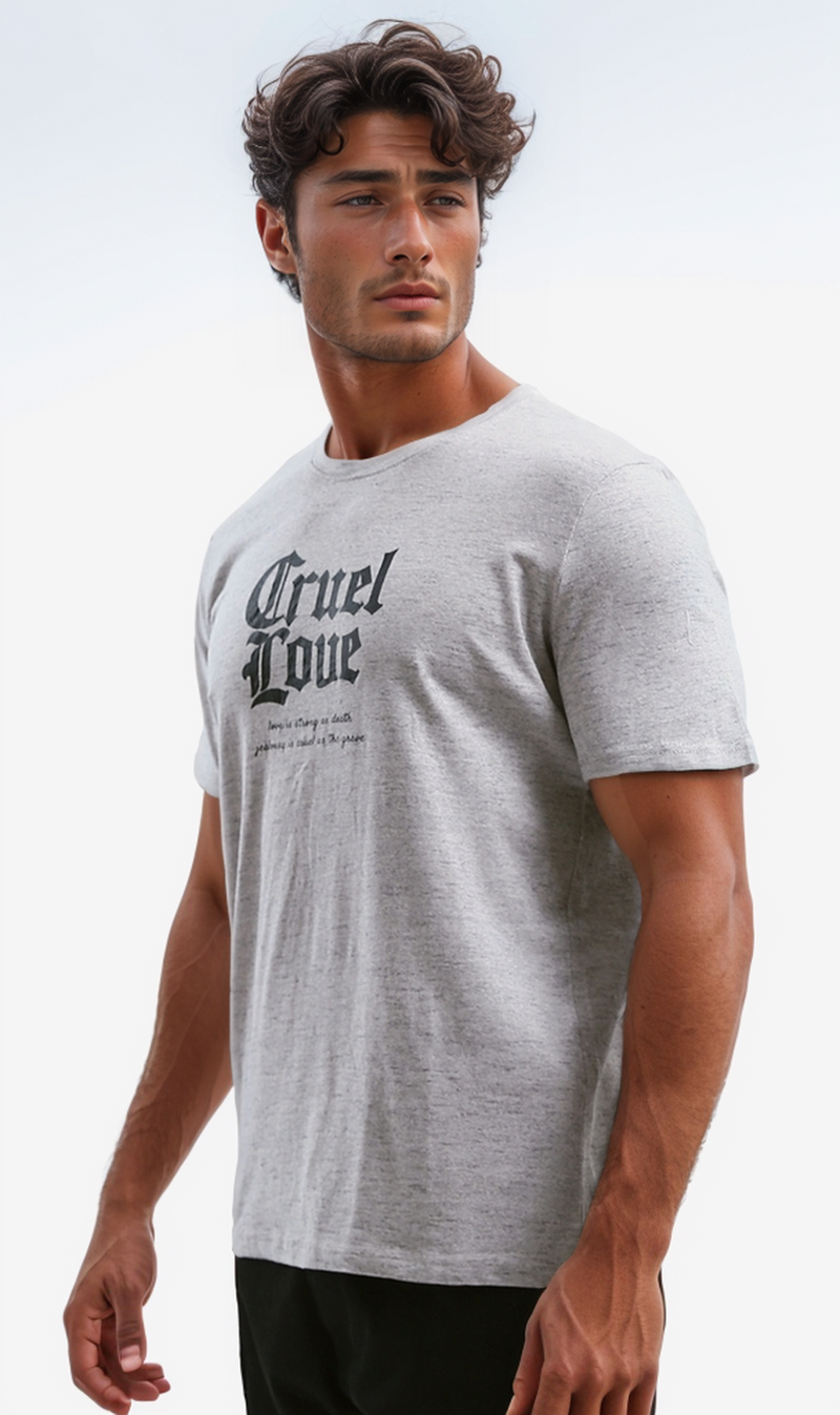 O193143 Heather Light Beige Printed Cotton Summer Tee