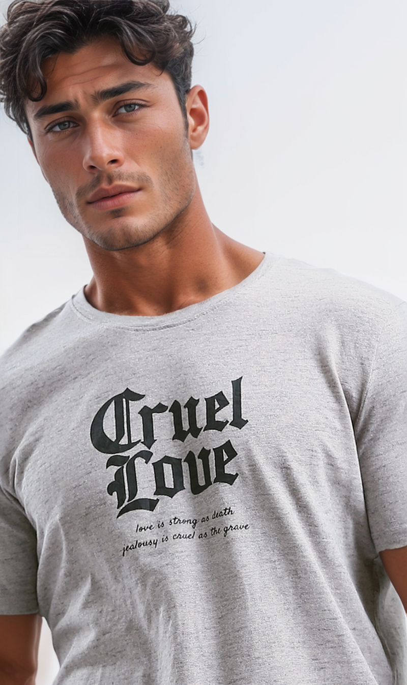 O193143 Heather Light Beige Printed Cotton Summer Tee