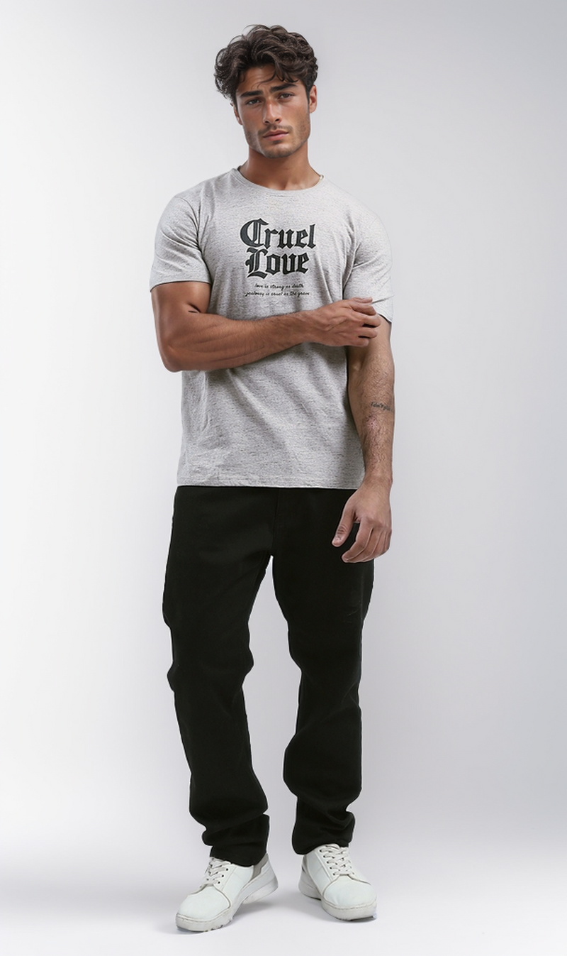 O193143 Heather Light Beige Printed Cotton Summer Tee