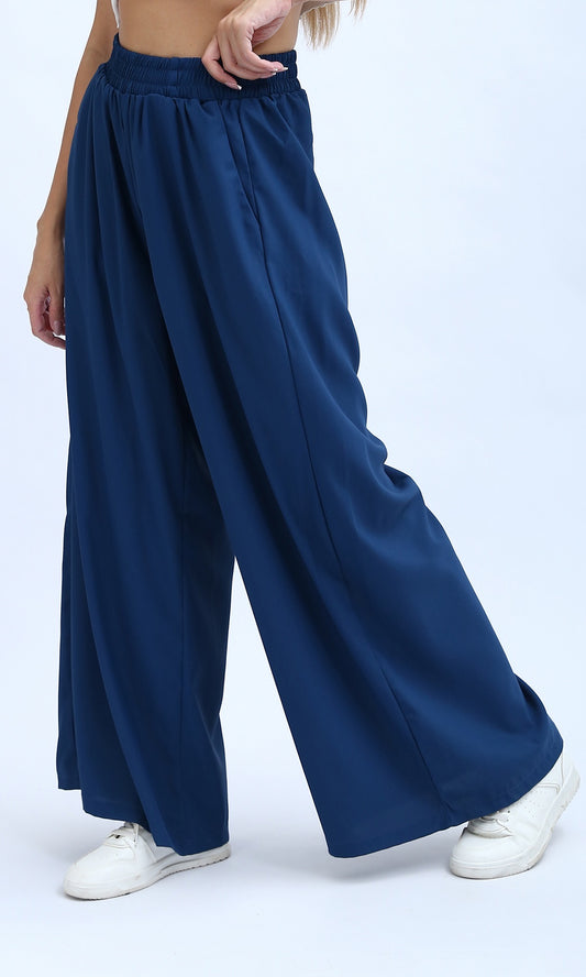 Petrol Casual Wide Leg Pants With Two Pockets