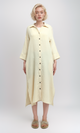 O193264 Long Sleeves Buttoned Biege Shirt Dress With Side Slit