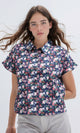 O193265 - Front Full Buttons Navy Floral Short Sleeves