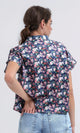 O193265 - Front Full Buttons Navy Floral Short Sleeves