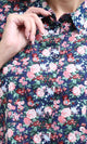 O193265 - Front Full Buttons Navy Floral Short Sleeves