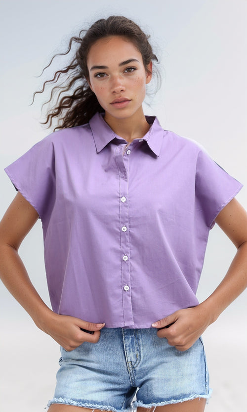 O193266 - Short Sleeves Purple Solid Short Shirt