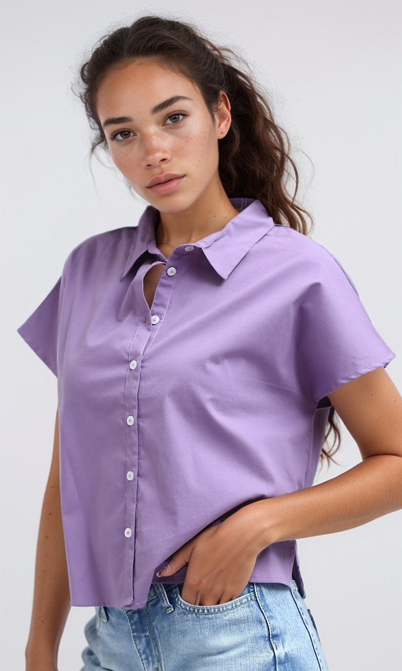 O193266 - Short Sleeves Purple Solid Short Shirt