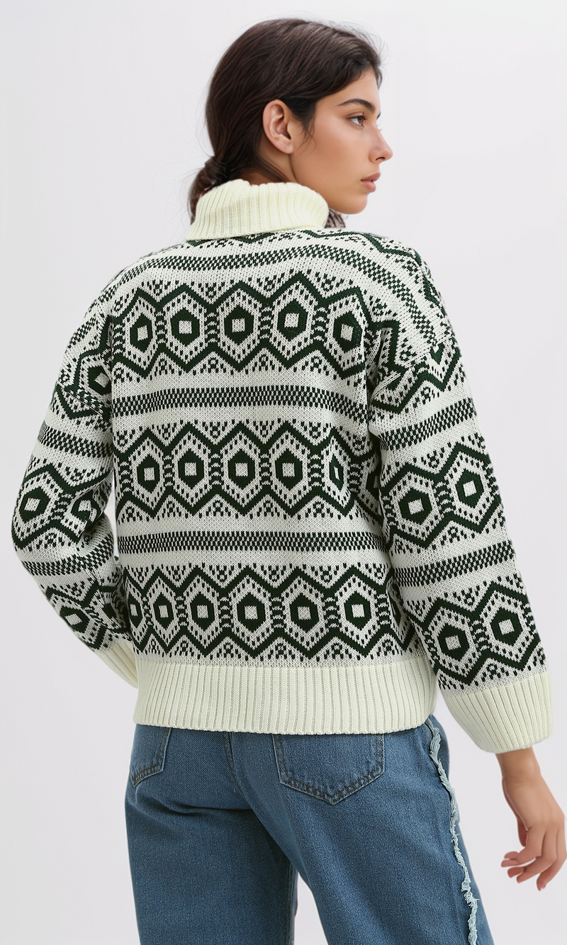 O193357 - Fully Fashioned Turtle Neck Pullover Sweater - Off-White