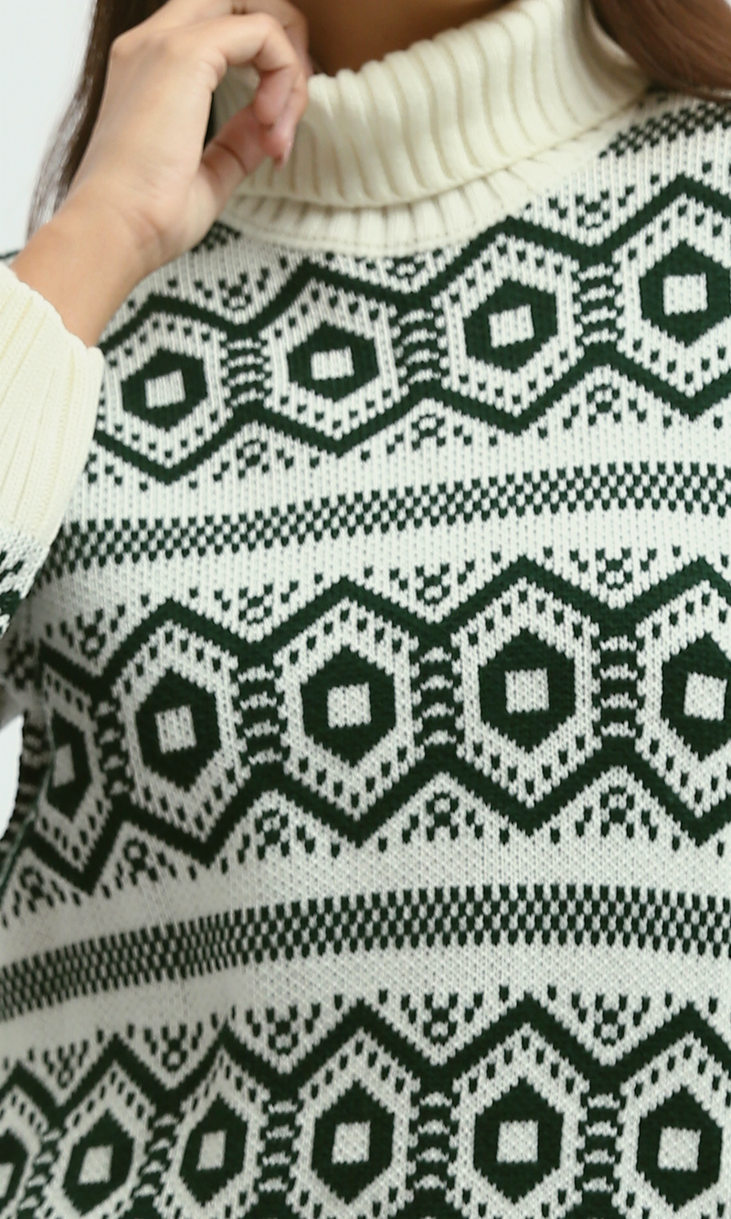 O193357 - Fully Fashioned Turtle Neck Pullover Sweater - Off-White