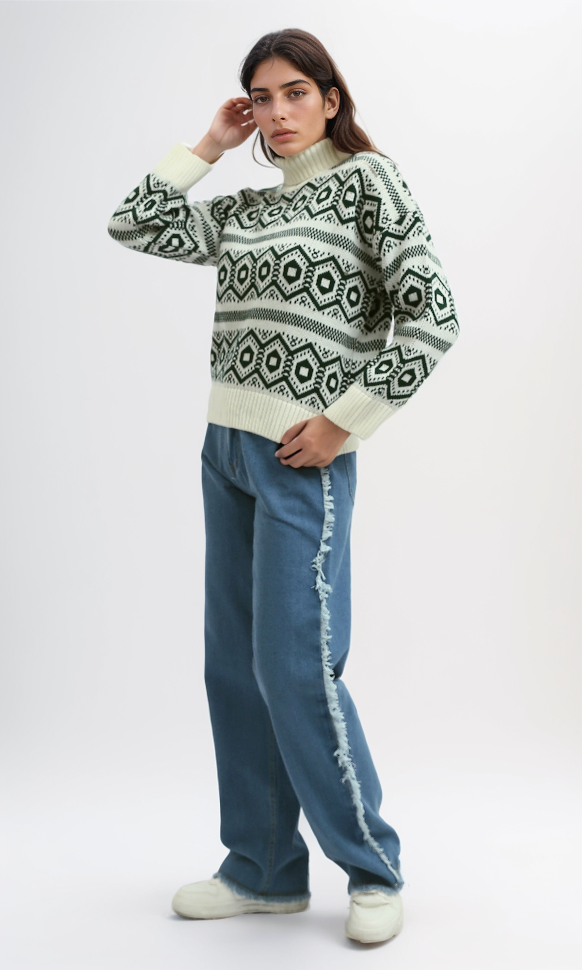 O193357 - Fully Fashioned Turtle Neck Pullover Sweater - Off-White