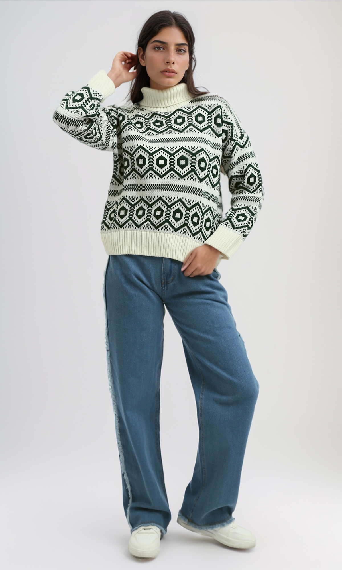 O193357 - Fully Fashioned Turtle Neck Pullover Sweater - Off-White