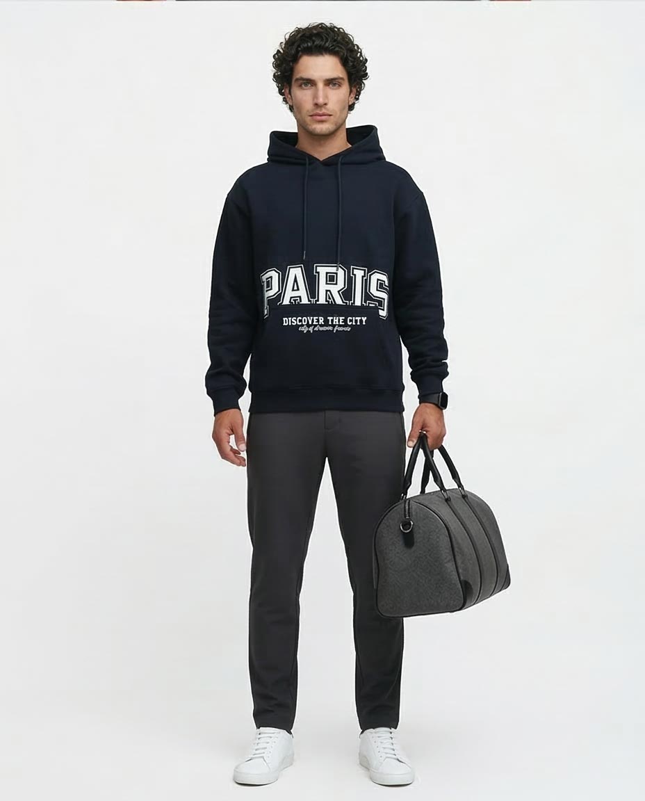 Ravin Paris Varsity Logo Heavyweight Hoodie- Navy - O193403