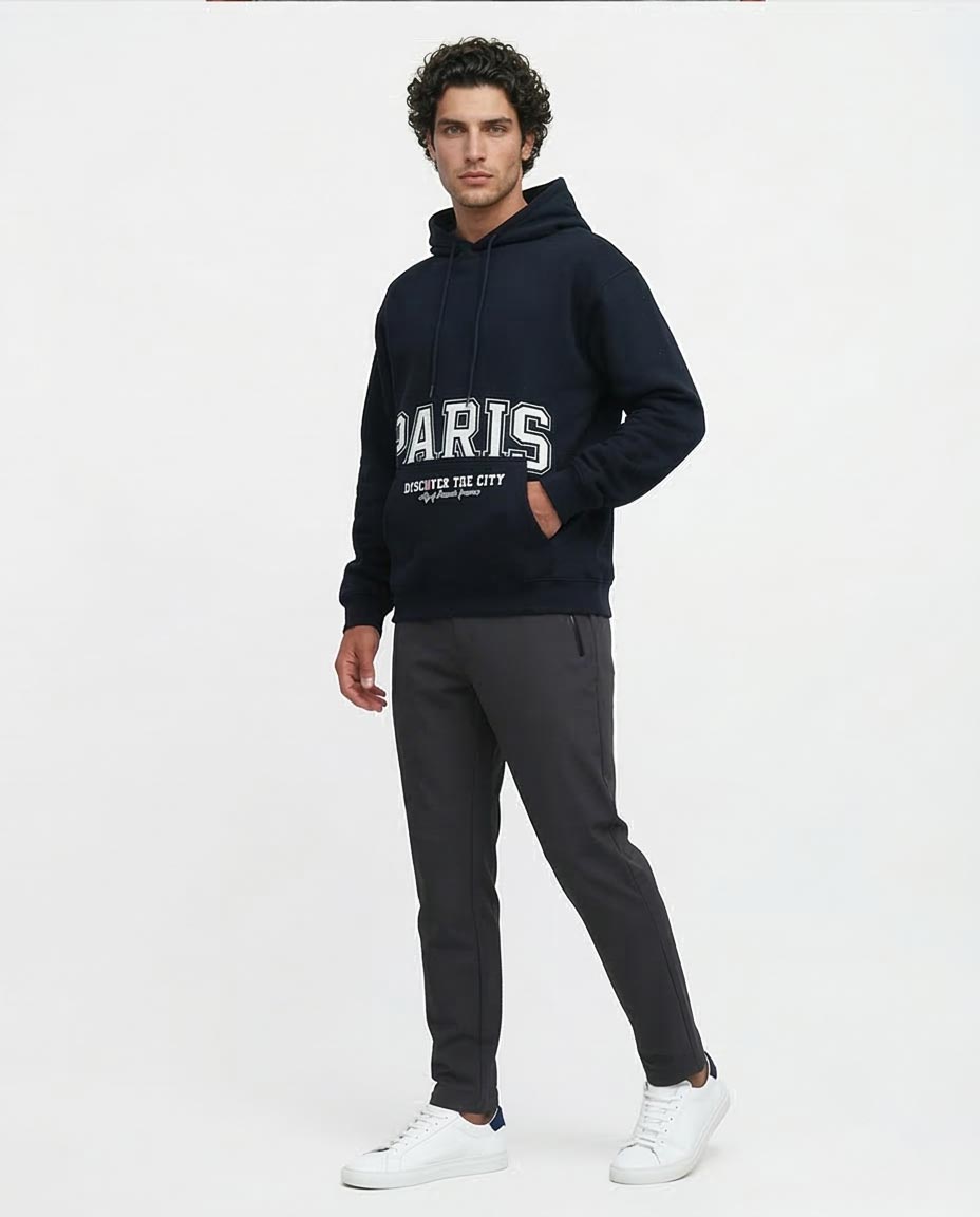 Ravin Paris Varsity Logo Heavyweight Hoodie- Navy - O193403