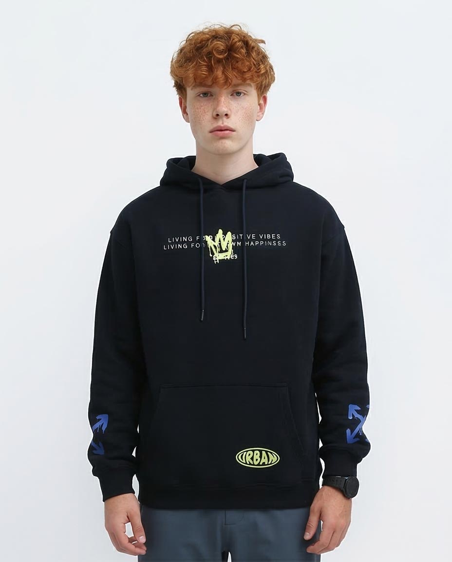 Ravin | Urban "World Wide" Graffiti Oversized Hoodie - Navy o193404