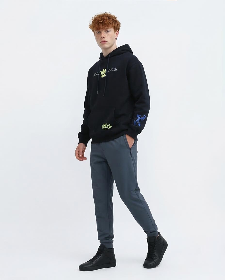 Ravin | Urban "World Wide" Graffiti Oversized Hoodie - Navy o193404