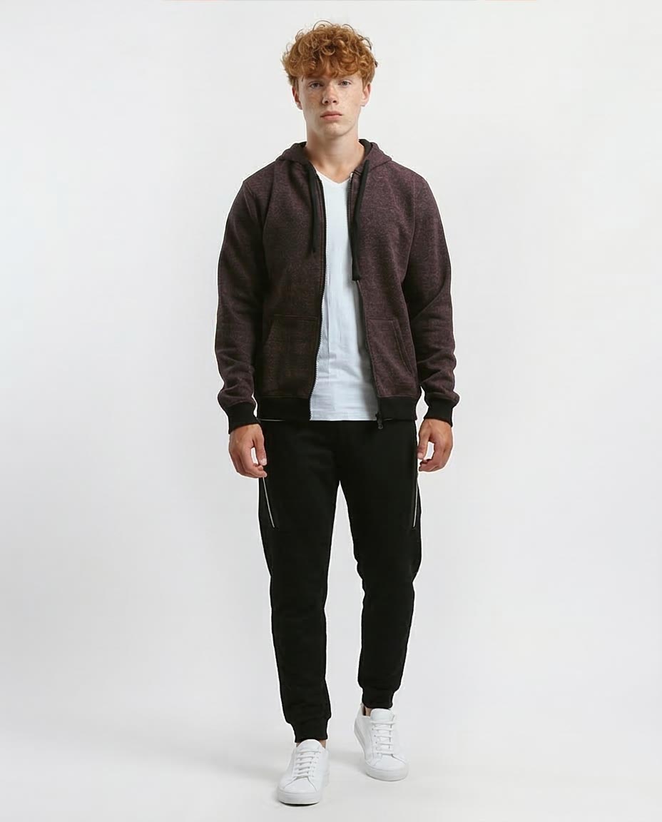 Ravin Men's Marled Zip-Up Hoodie – Burgundy & Black - o193406