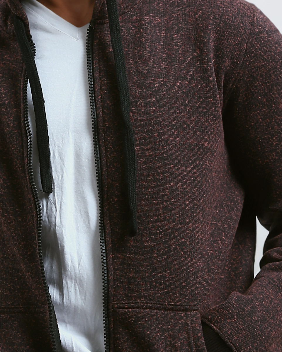 Ravin Men's Marled Zip-Up Hoodie – Burgundy & Black - o193406