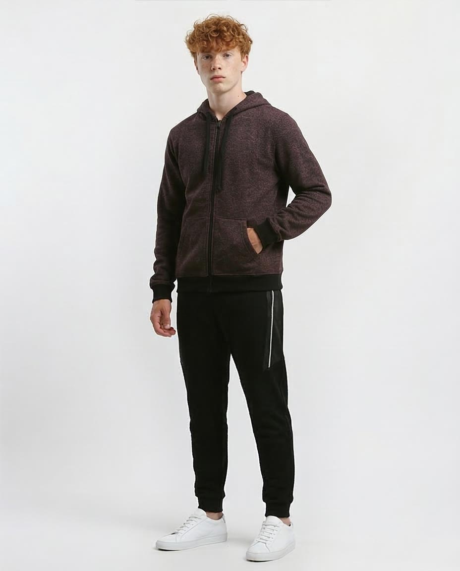 Ravin Men's Marled Zip-Up Hoodie – Burgundy & Black - o193406