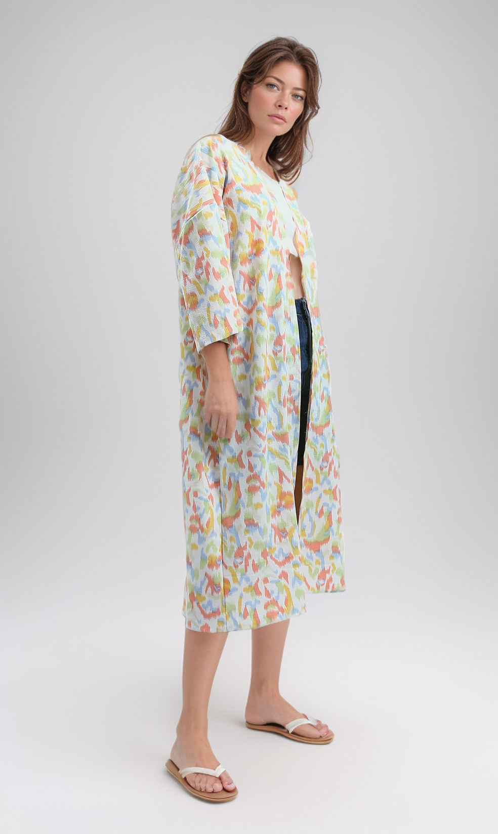 O193462 3/4 Sleeves Colorful Floral Summer Cardigan