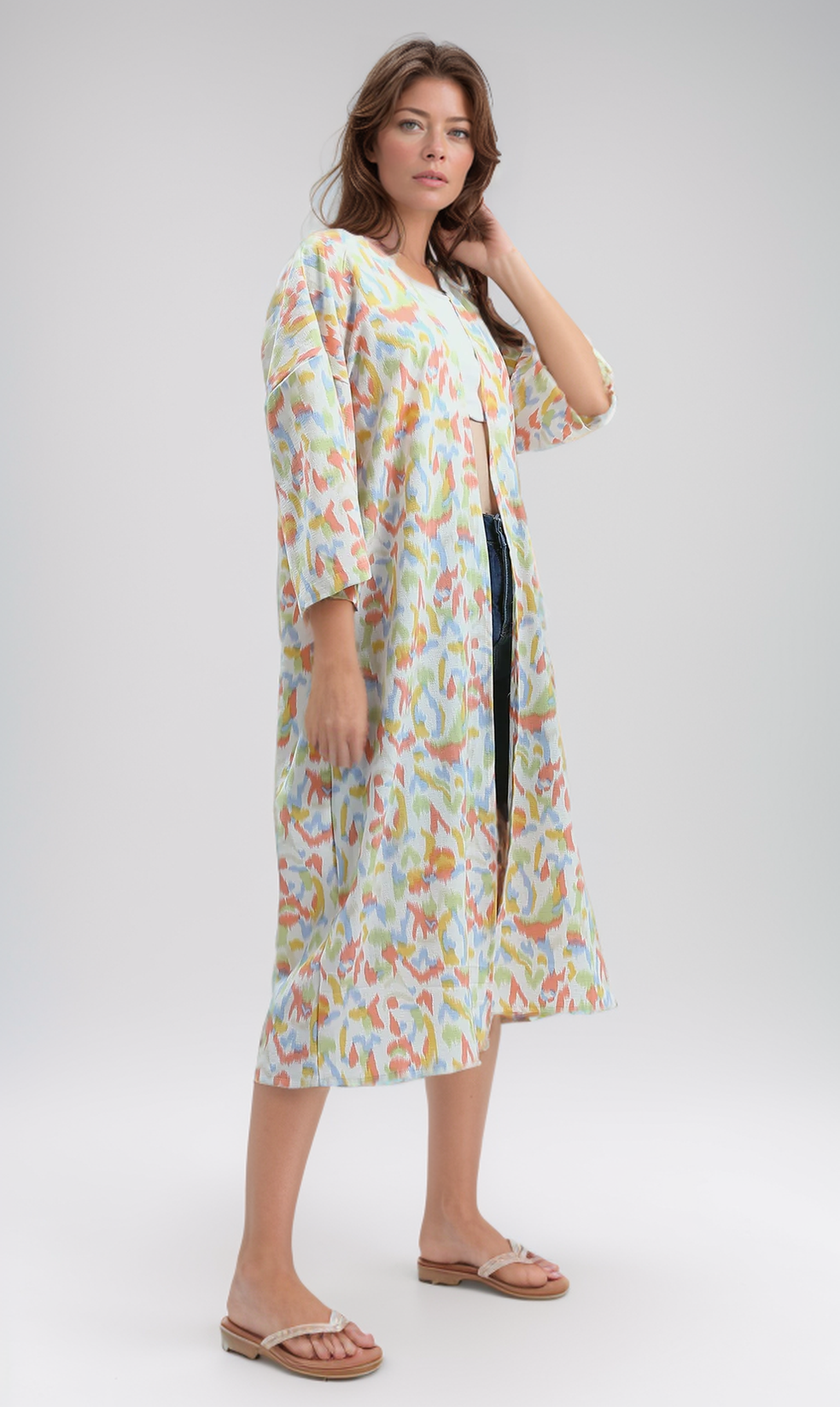 O193462 3/4 Sleeves Colorful Floral Summer Cardigan