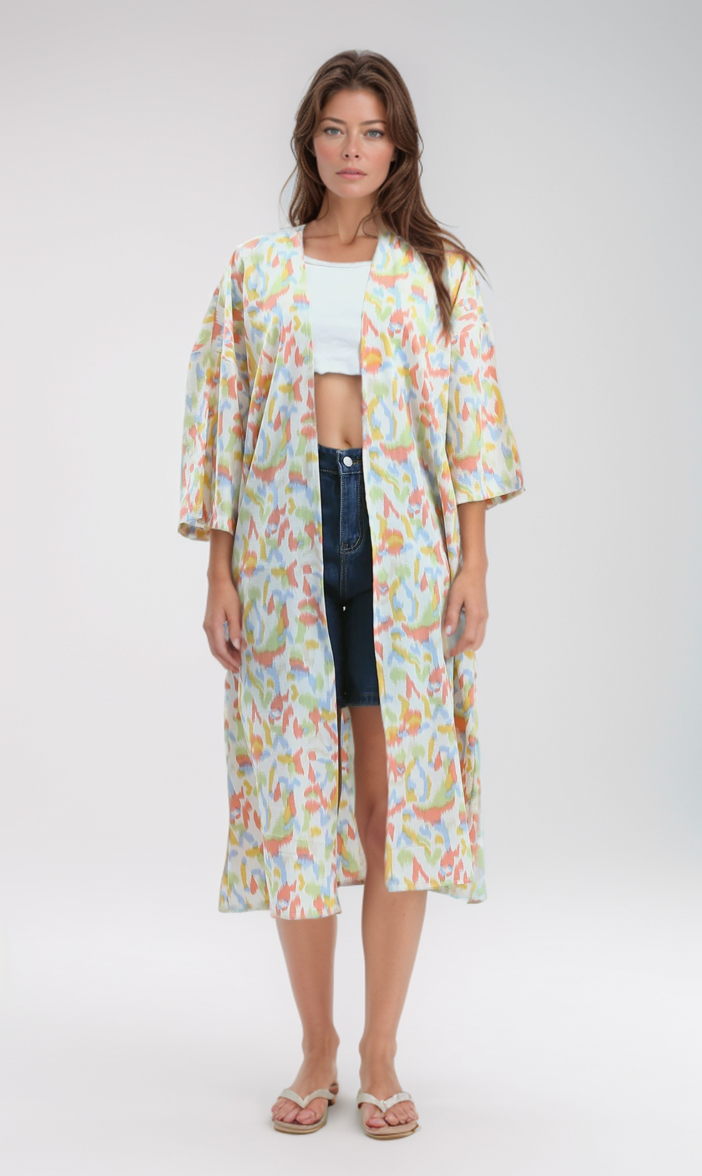 O193462 3/4 Sleeves Colorful Floral Summer Cardigan