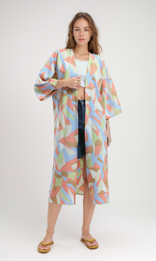 كارديجان منقوش متعدد الألوان مريح بأكمام 3/4